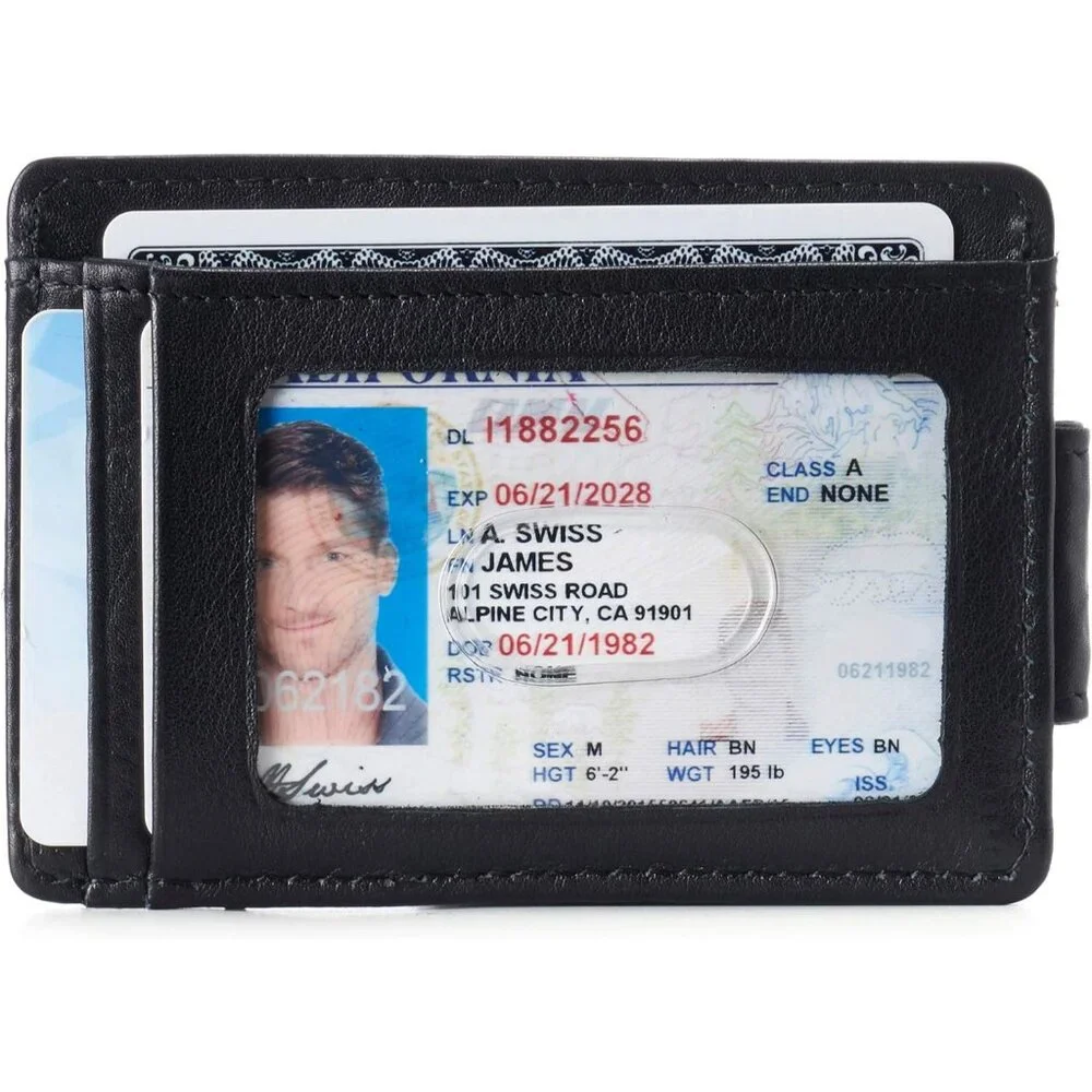 Mens RFID Slim Money Clip Front Pocket Wallet Minimalist Leather ID Card Holder